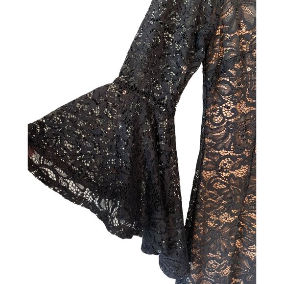 NEW YORK & COMPANY Black Lace & Sequins Bell-Sleeve Cocktail Dress NWT Size XS - Picture 5 of 8